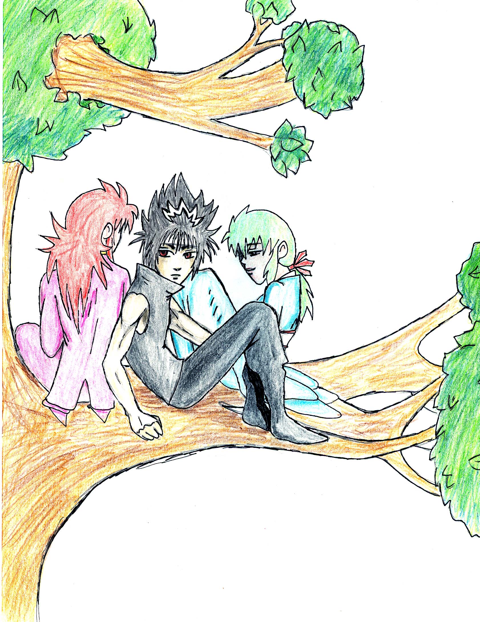Hiei and Kurama Sitting in a Tree... With Yukina? by randomosity