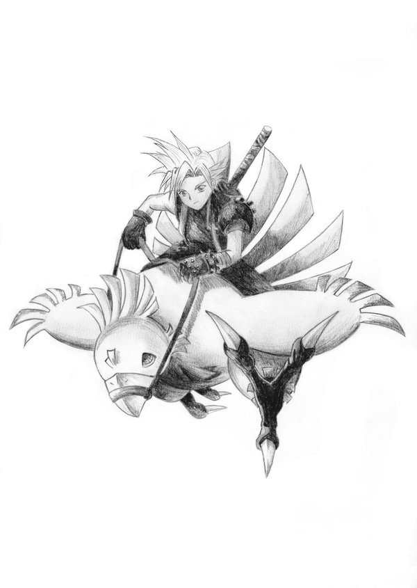 Cloud on Chocobo by refia