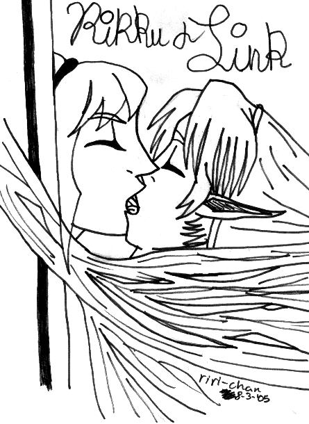 Rikku and Link - Kiss (inked) by riri-chan