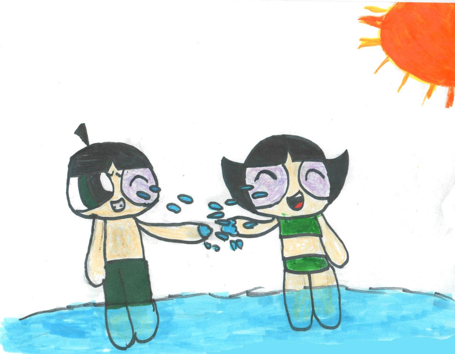 Butch and buttercup playing in the water by SSGoshin4