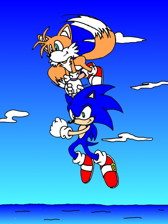 Tails flying with Sonic by SSonicSShadow