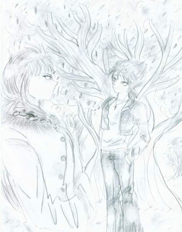 Kurama and Hiei in the Fall by SaiTeyaa