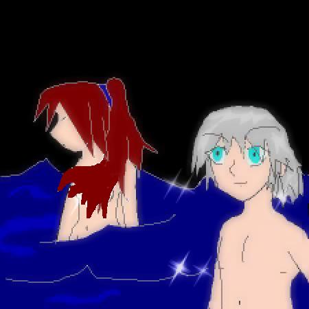**Riku lookin at a girl in the water** by Sakura12