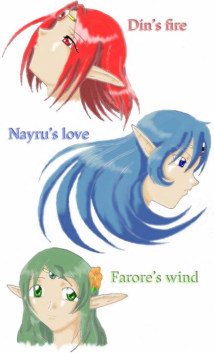 Din, Nayru and Farore by Saria-chan