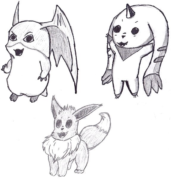 Digimon and Eevee by ScarHeart666