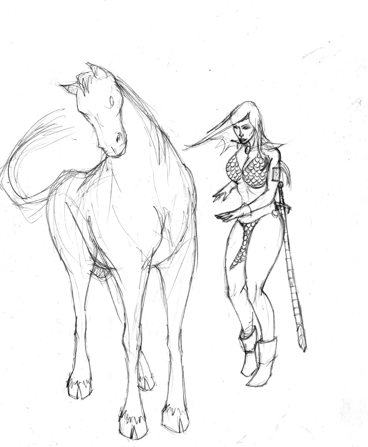 red sonja and wild horse by Selkirk