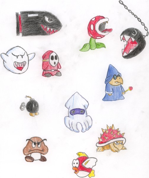 !~mario enemy sketches colored and edited~! by Serinox_Vengence