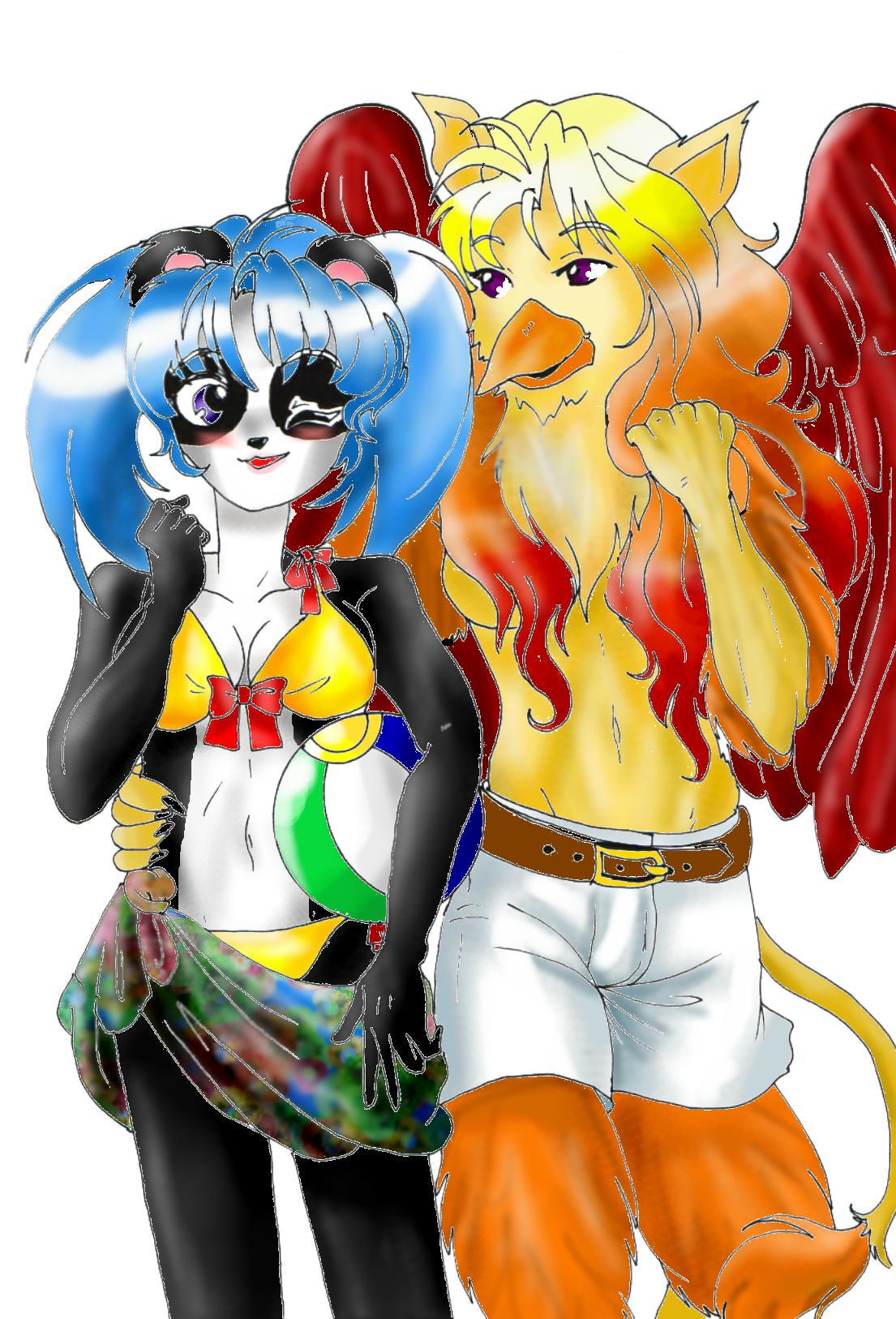 Panda and Griffin girls (coloured) by SerraRaven