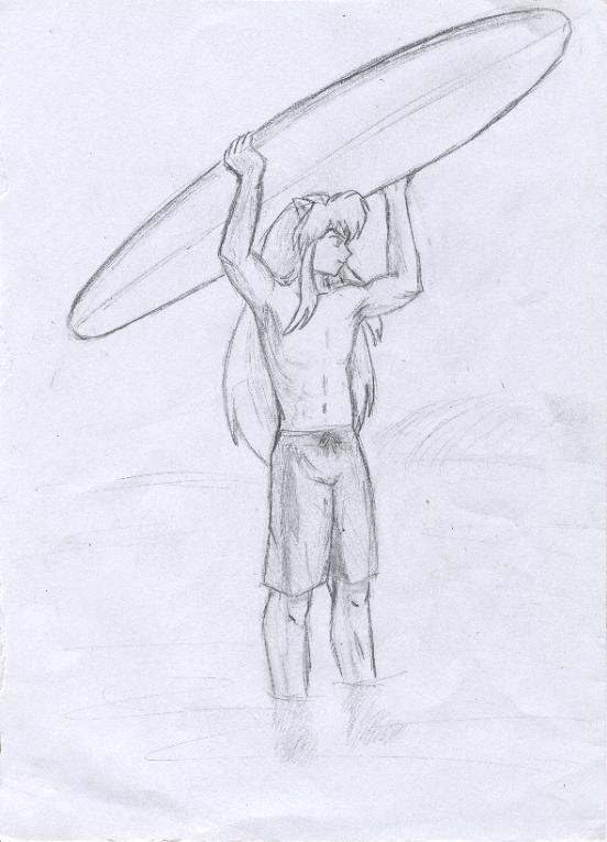 Inuyasha with a surfboard by Sesshoumaru_Dbz5