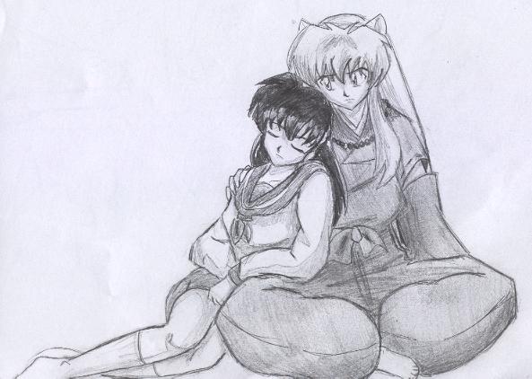 Sketch of Inuyasha and Kagome by Sesshoumaru_Dbz5