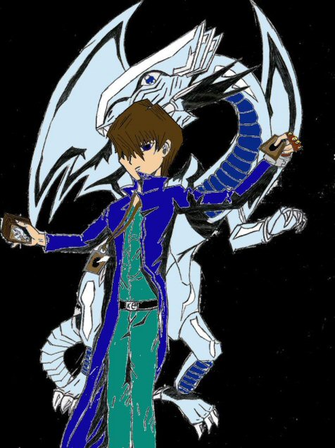 Kaiba and the Blue-Eyes White Dragon (Colored) ^-^ by SetoAngel01