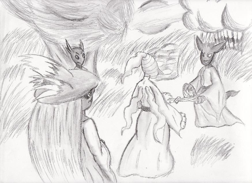The battle in the forest. by Shadow-Lugia-XD001