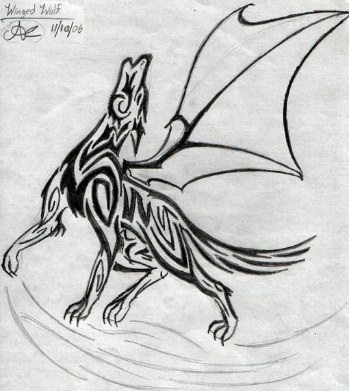 Tribal Design: Winged Wolf by ShadowMantis