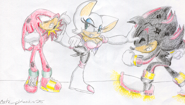 Rouge kix Shadow and Knuckles ass by Shadow_the_Hedgehog_4ever