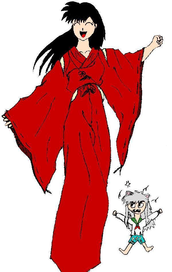 Kagome in Inu's clothes (colored) by Shantaru