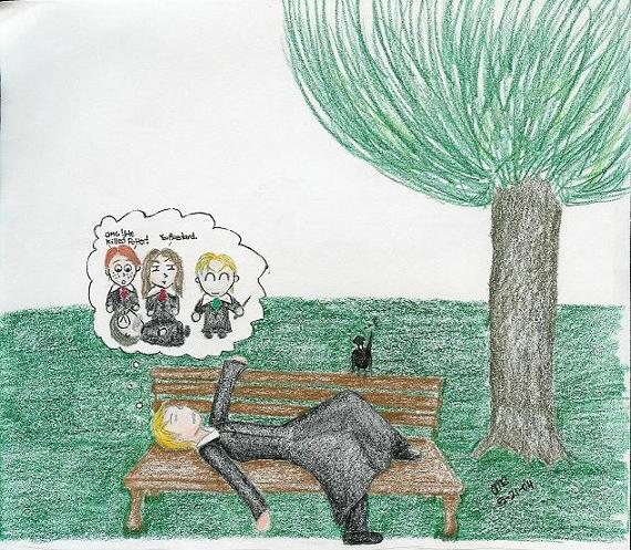 draco sleeping on a bench-request by SilverKitsune