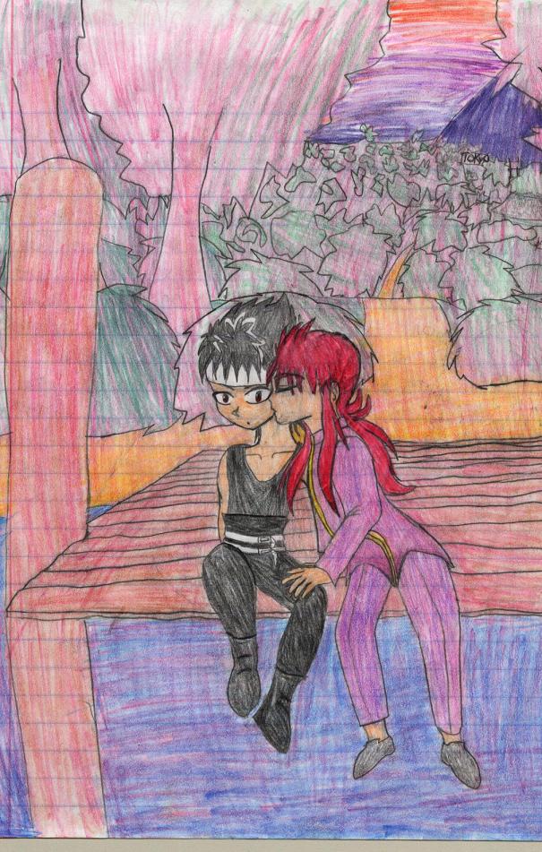 Kurama & Hiei - a peck on the cheek by Silver_Fox_theif