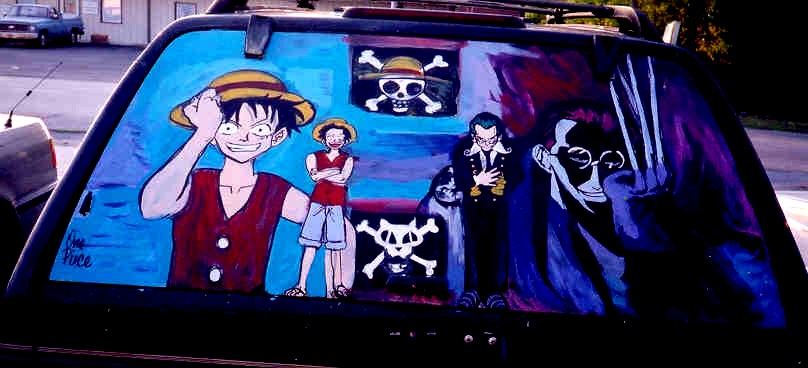 Luffy and Kuro artwork on my car :D by Sir_Crocodile