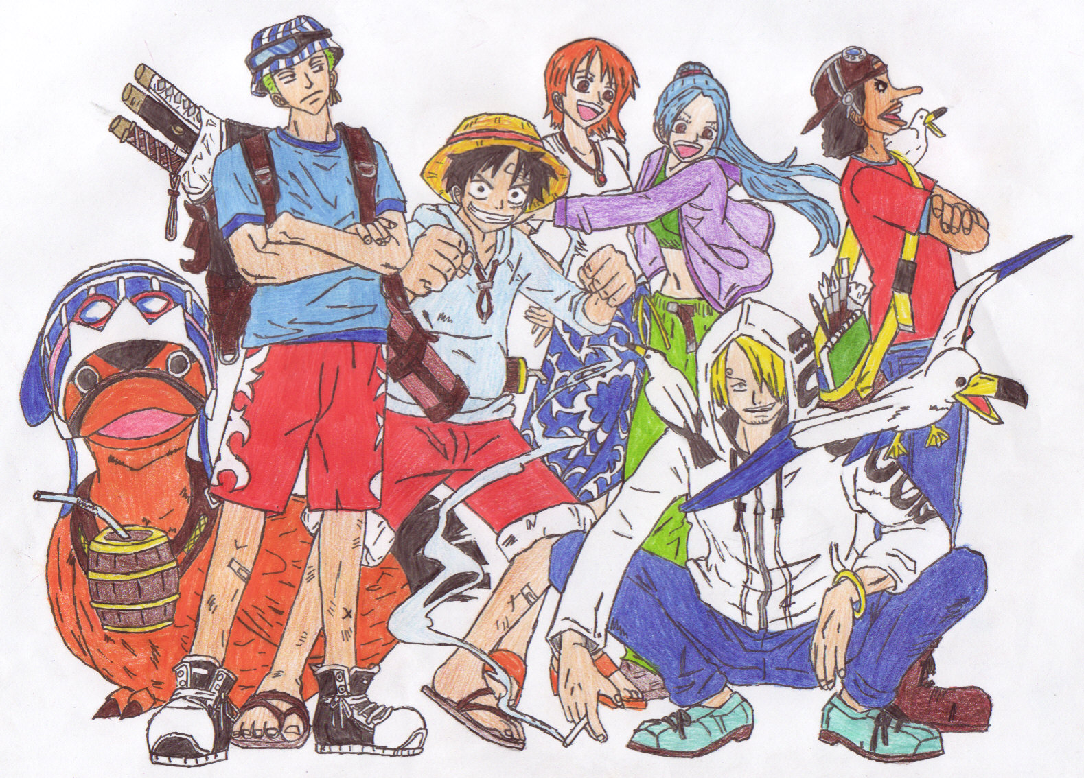 The Crew with Vivi and Carue - coloured by Slifer_Girl_2308