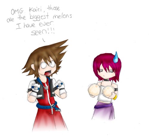 -Gasp- Sora! Quit looking at Kairi's melons! by Snake_Eyes