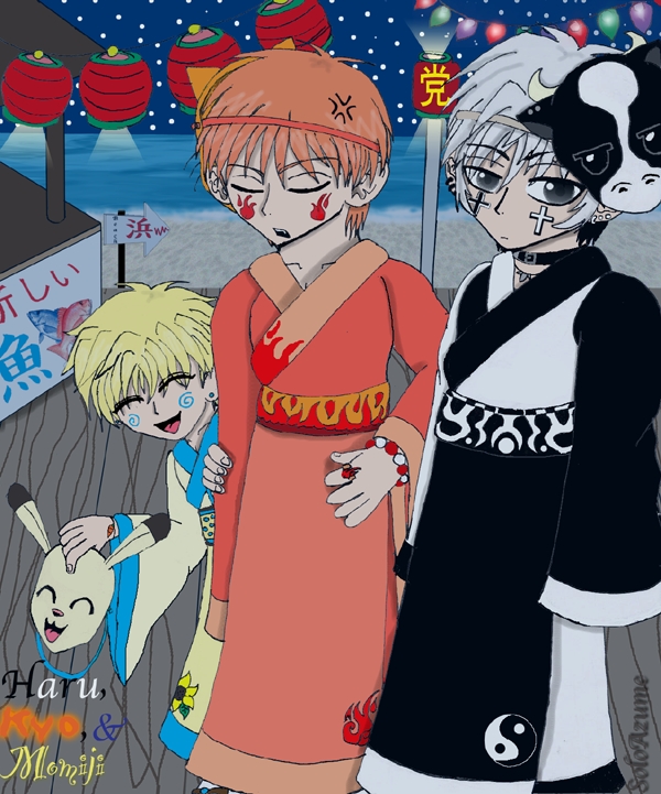 Haru, Kyo, and Momiji in Yukatas by SoloAzume