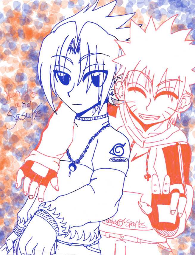 Random Naruto &amp; Sasuke (in color ink) by SoloAzume
