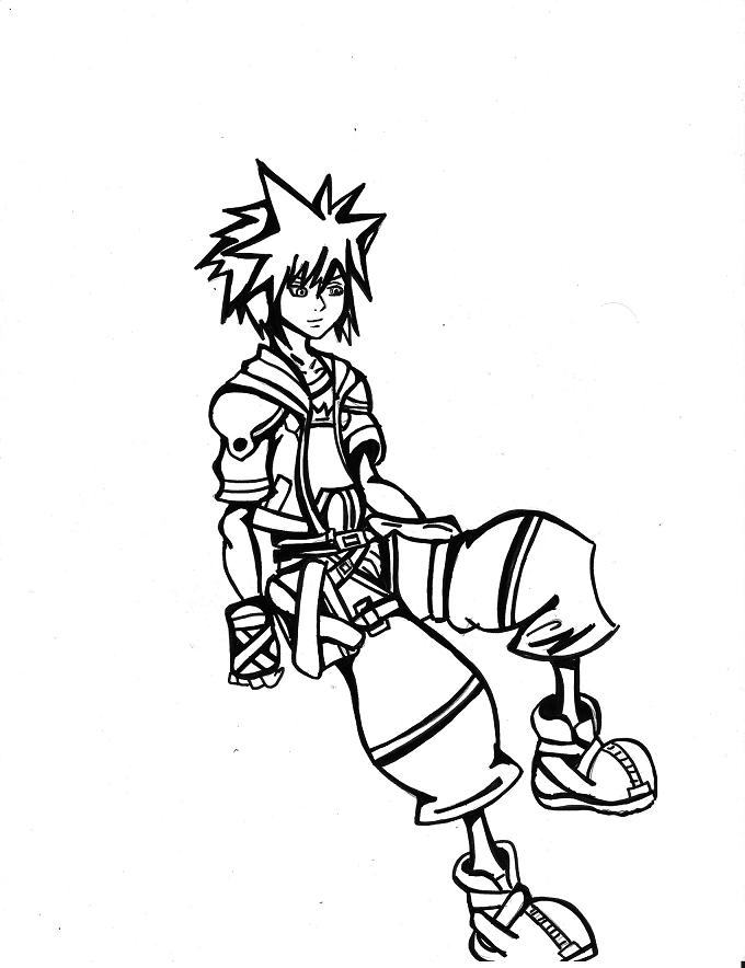 KH2 Sora -Uncolored- by SoloWolf