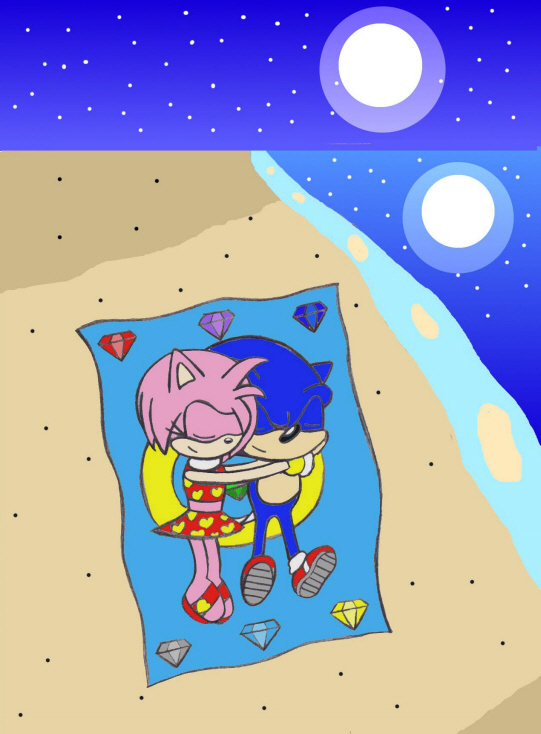 Sonic and Amy on the Beach- Request from CutieTail by SonicShadow2