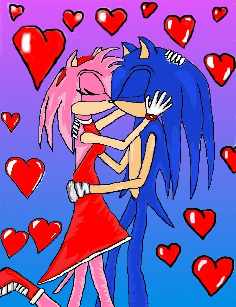Amy and Sonic kiss ( Computer Colored) by Sonic_the_Titan