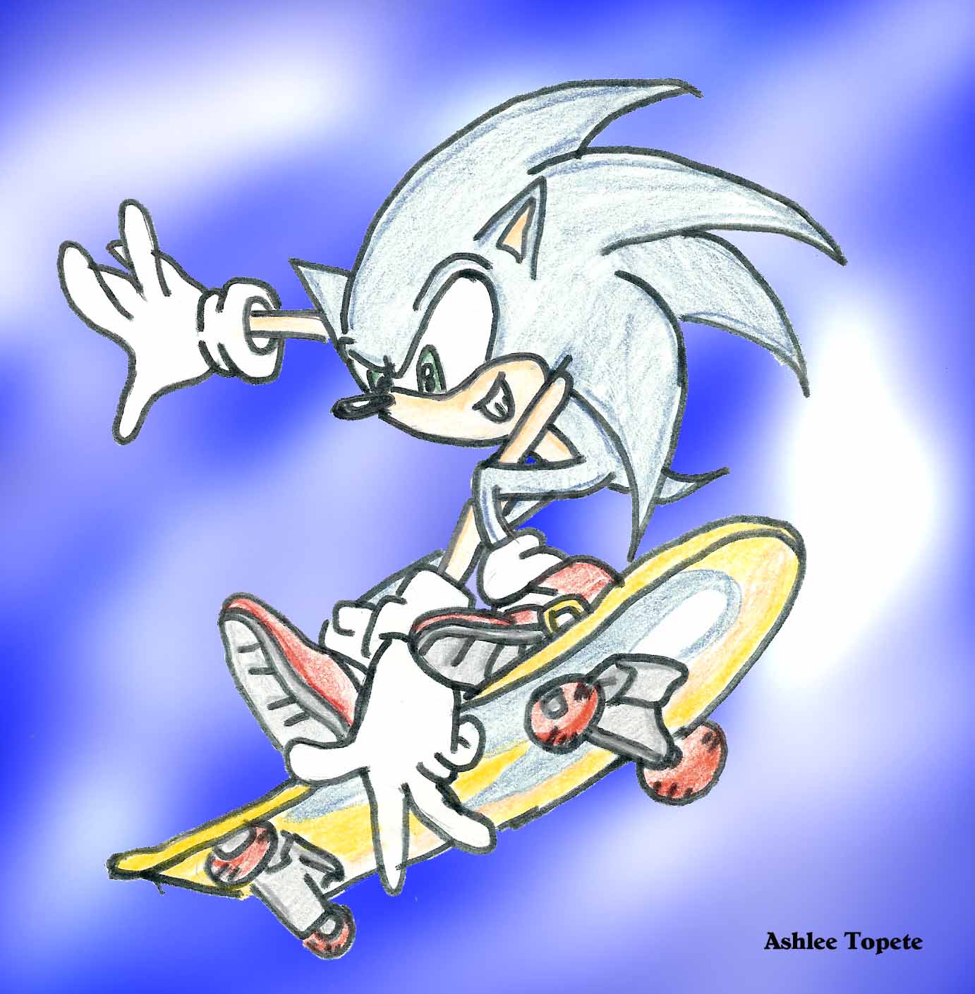 Sonic on a skate board by SonikkuLuvah423