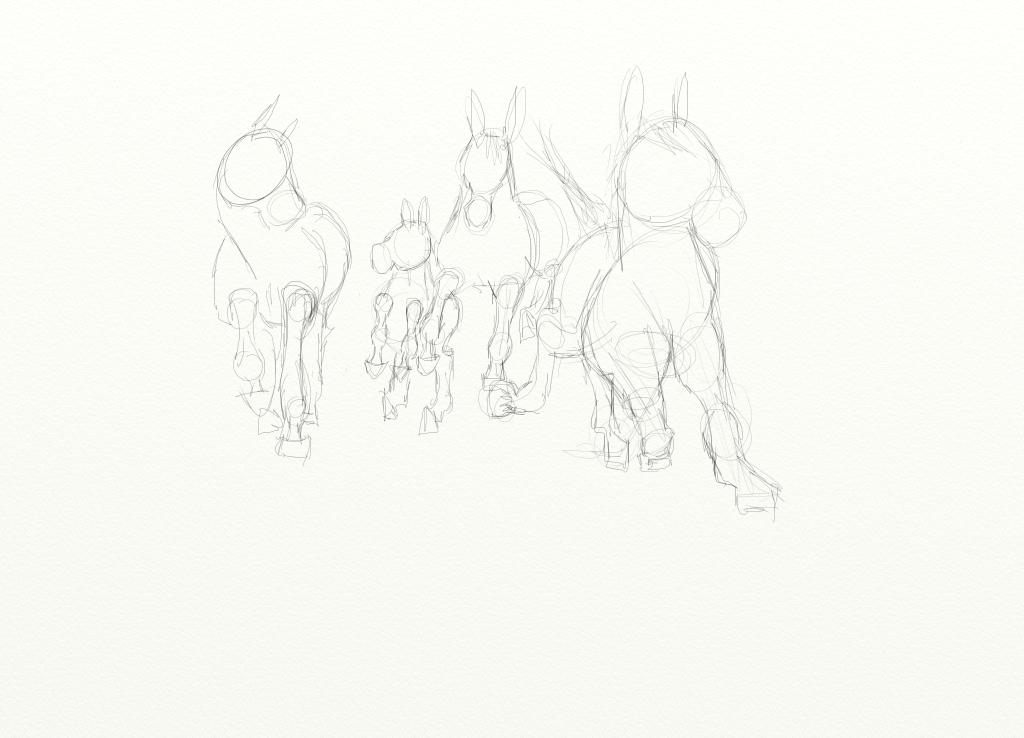 Quick sketch of herd of horses by SpiritRandomer