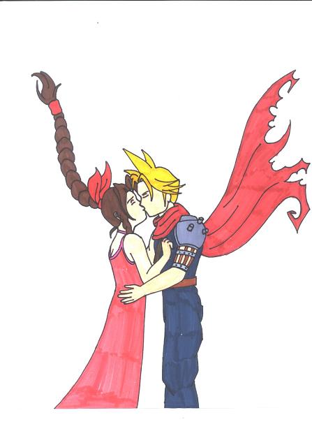 Aerith and Cloud kiss by SquaresoftFan1985