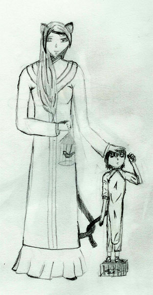 Marimasu and her Halfbreed Daughter, Sky by Stone_Demon