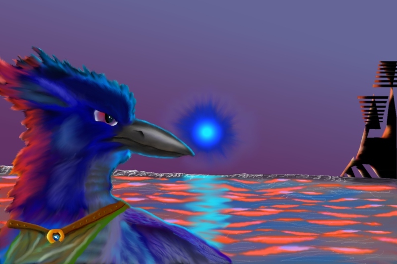 Blue Anthro Birdragon by SunStorm