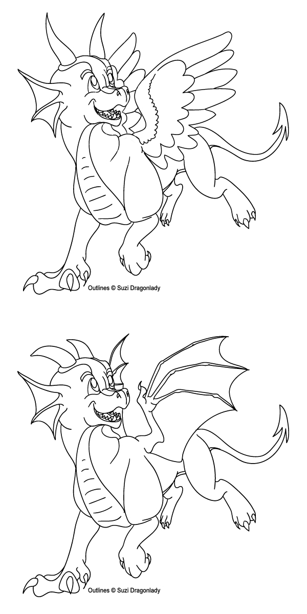 Cutie Dragon Outlines by SuziDragonlady