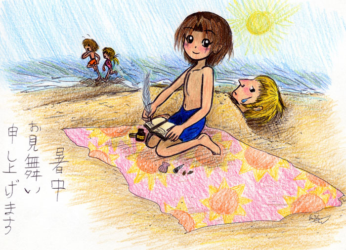 Sasarai and Dios at the beach by Suzume