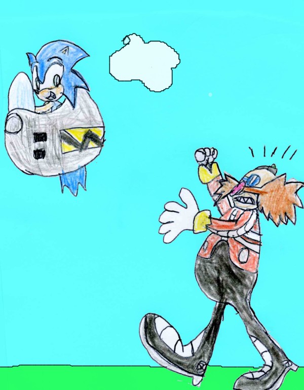 Sonic stealing Eggman's hovercraft by sabrinat14