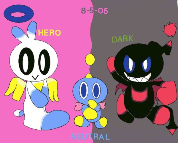 hero chao, dark chao and neutral chao! by sabrinat14