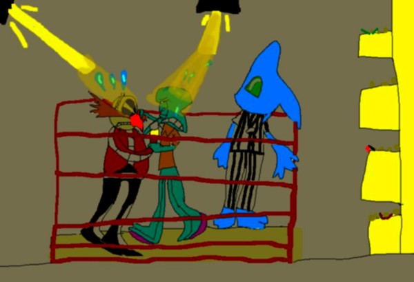 Eggman&Squidward fighting! (Jo95's request) by sabrinat14