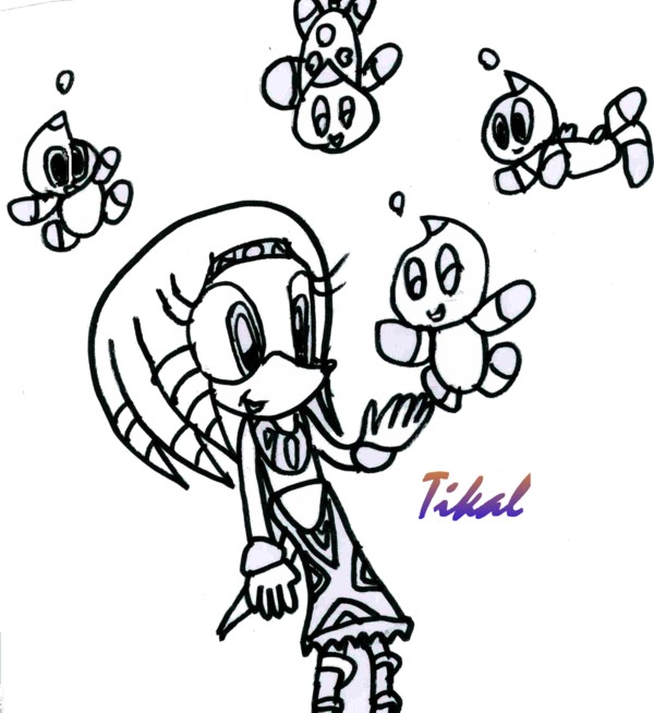 Tikal and some chao!! (Not colored in) by sabrinat14