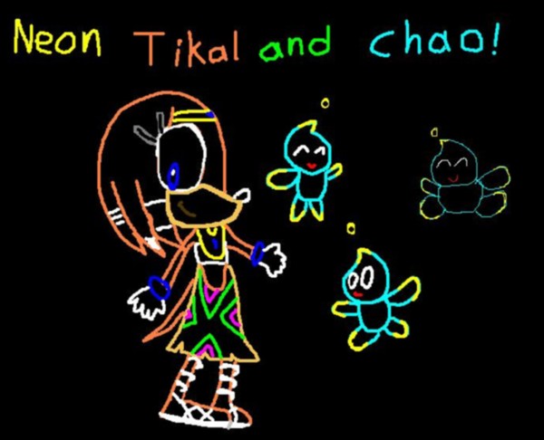 Neon pic of Tikal and some Chao! by sabrinat14