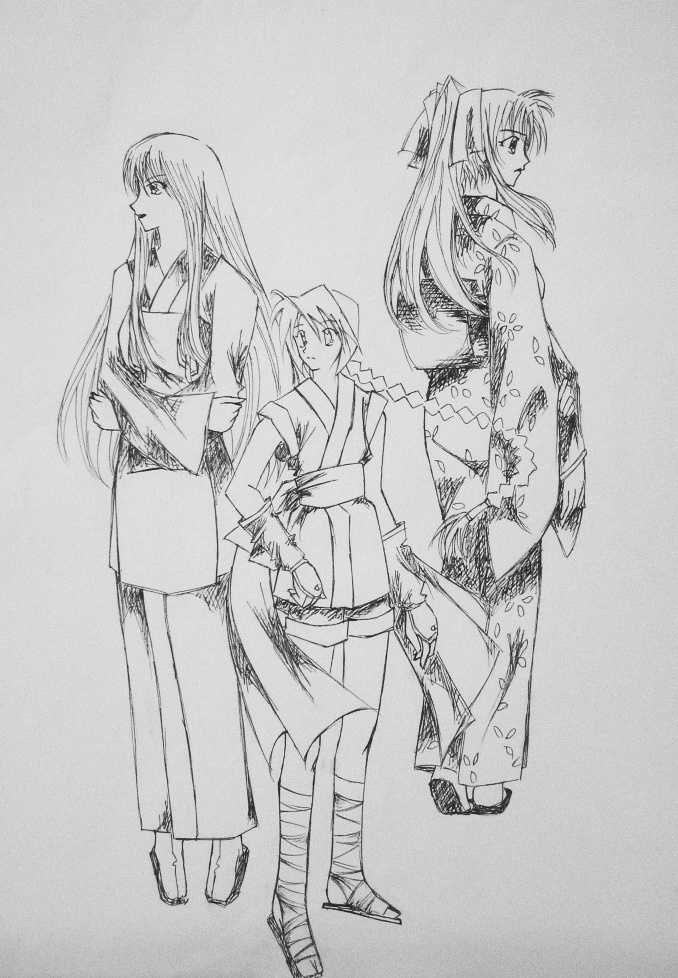 Kenshin's females (b&w) by saeki_annika