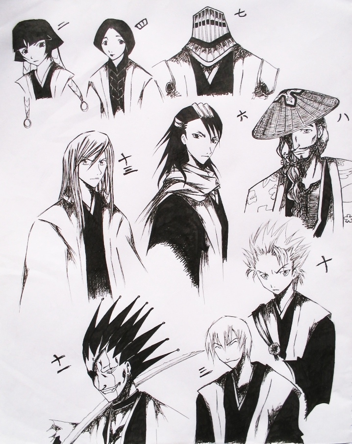 Some Bleach captains sketch by saeki_annika