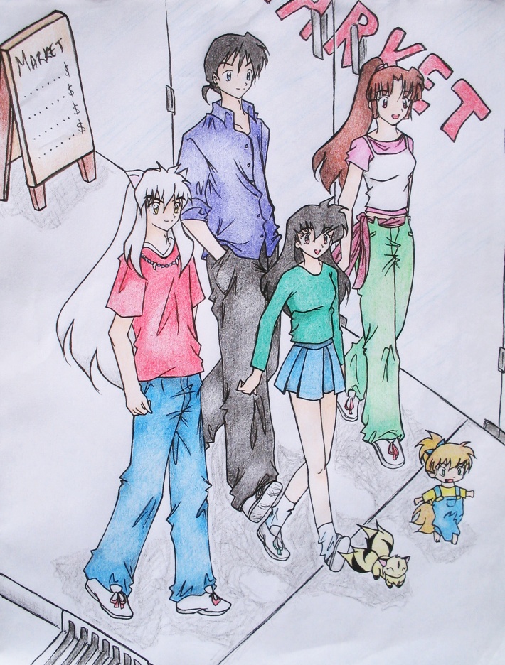 Inuyasha's group in modern age (colored!!!) by saeki_annika
