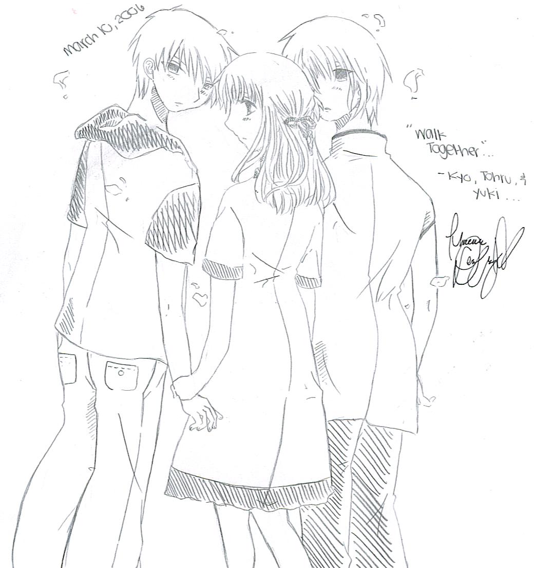 "walk together" -kyo, tohru, & yuki by sana-chan