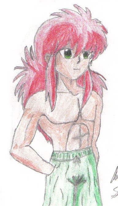 Kurama in a swimsuit (shirtless) by sapphirekodo