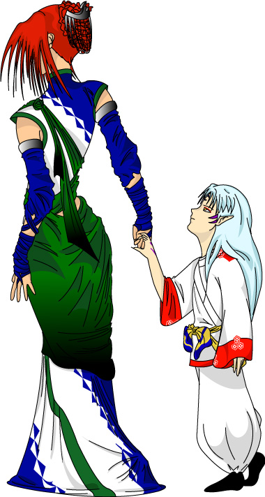 Young Sesshomaru and Nanny (colored) by shape_of_a_shadow