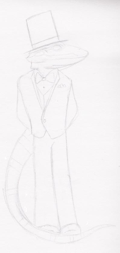 uncolored lizard in tophat by shuichishadow
