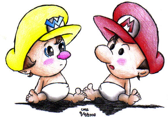 Baby Mario and Baby Wario by sillysimeongurl