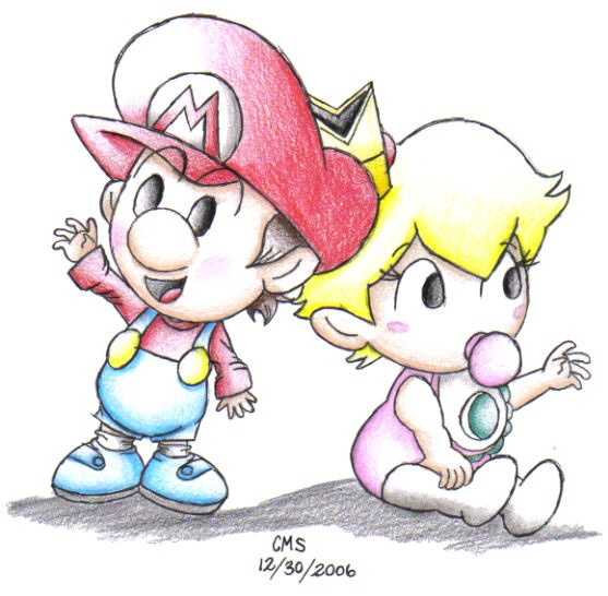 Baby Mario and Baby Peach (requested by BabyYoshi) by sillysimeongurl